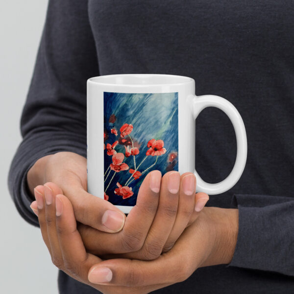 Taza blanca brillante - Amapolas - Imagen 2