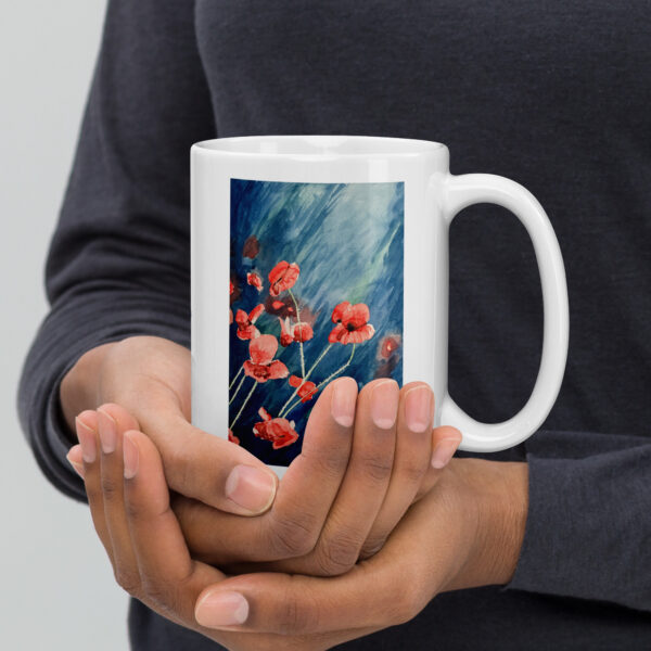 Taza blanca brillante - Amapolas - Imagen 4